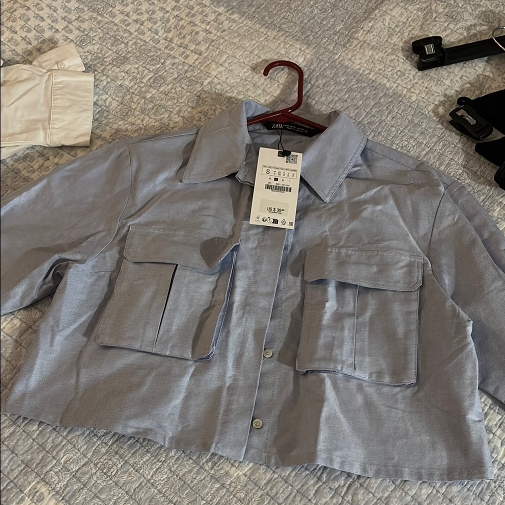 Zara Sky Blue Cropped Jacket